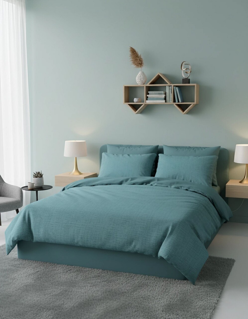 Lenjerie de pat dubla King (FR), L'essentiel Maison, Nesto Kombin, Petrol Green / White - imagine 3
